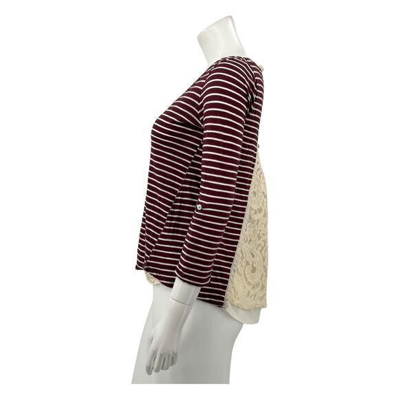 Meadow Rue Anthropologie Top Womens Small Cassia Stripe Red Lace Split Back Boho - Picture 4 of 9